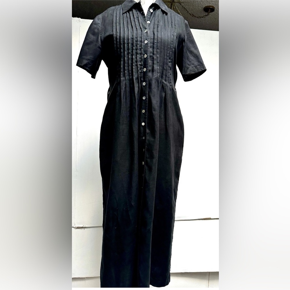 100% LINEN MAXI DRESS SIZE 12P LAGEN LOOK COTTAGE PRAIRIE PLEATED Liz Claiborne